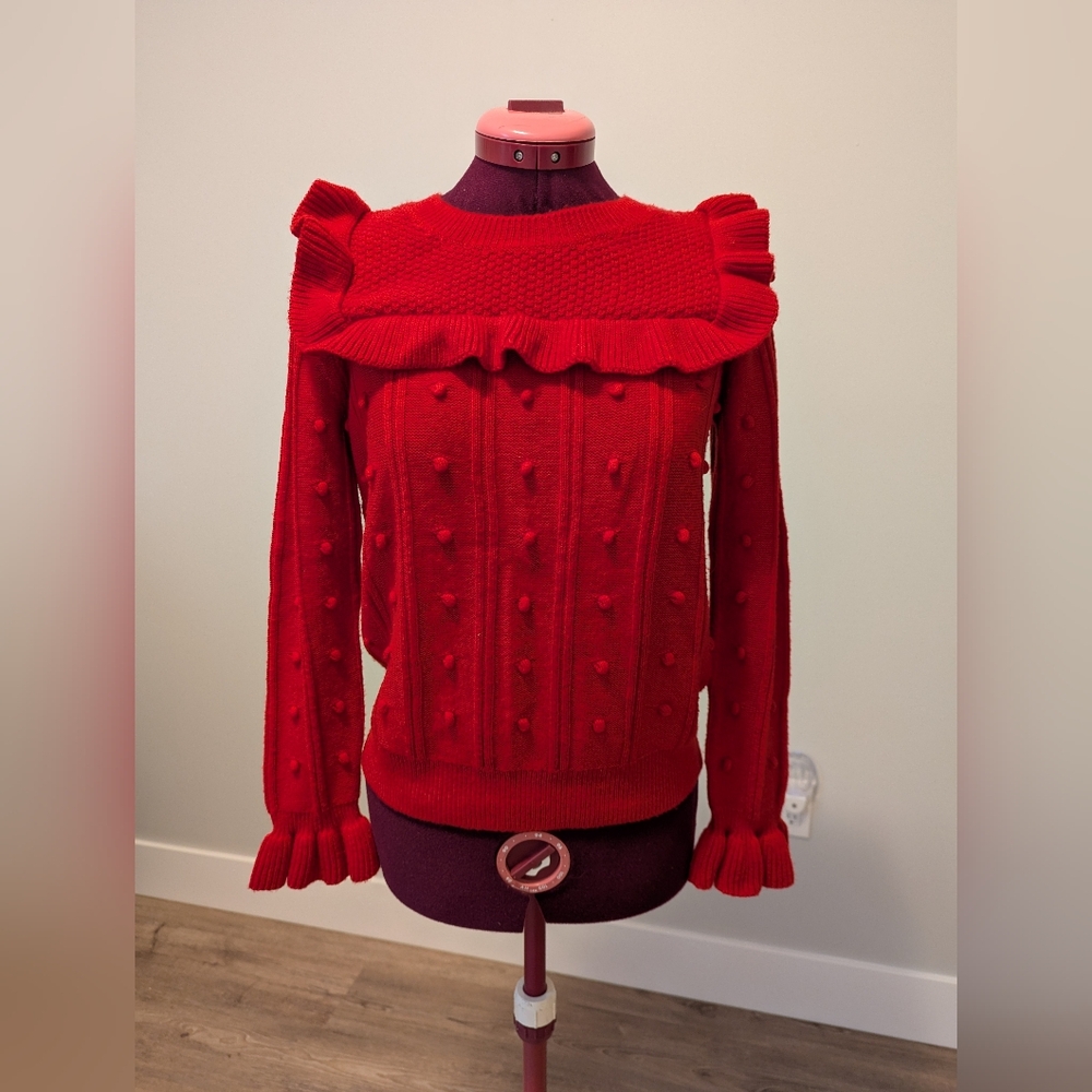 kate spade Red Crew Neck Sweater with Ruffles